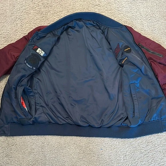 Kevitle Men’s NASA Collection Zip Up Flight Bomber Jacket Burgundy Size S - Picture 3 of 11